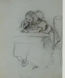 Ludwig Knaus, The Secret, Charcoal on tinted laid paper
