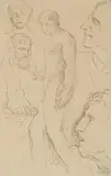 Wilhelm Trübner, Figure Studies with a Male Nude, Pencil
