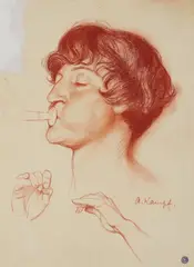 Arthur Kampf, Trumpet Player, Brown chalk