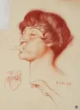 Arthur Kampf, Trumpet Player, Brown chalk