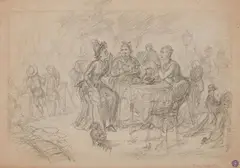 Paul Friedrich Meyerheim, Ladies in a Café, Pencil
