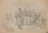 Paul Friedrich Meyerheim, Ladies in a Café, Pencil