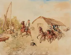 Gregor von Bochmann, Baltic Farmstead with a Well, Watercolour