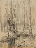 Carl Jutz the Younger, The Woodland Stream, Chalk on laid paper