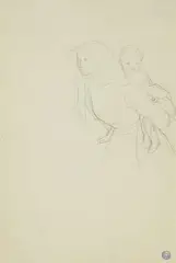 Paul Friedrich Meyerheim, Two Sketches with Studies of Mothers and Children, Pencil. 24 x 23 and