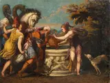 Rebecca and Eliezer at the Well by Andrea Meldolla, called Andrea Schiavone, attributed to, Oil on canvas (relined), offered May 2016