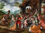 follower of Frans Floris, Rebecca and Eliezer at the Well, Oil on panel