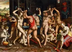 French School of the second half of the 16th century, The Forge of Vulcan, Oil on panel