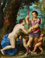 Prague School circa 1600, Venus and Adonis, Oil on panel (parquetted)