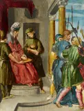 attributed to Jacob Pynas, Pilate Washing his Hands The Carrying of the Cross, Oil on panel. Each