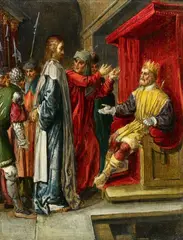 attributed to Jacob Pynas, Christ before Herodes Ecce Homo, Oil on panel. Each