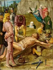 attributed to Jacob Pynas, The Nailing of Christ to the Cross The Crucifixion, Oil on panel. Each