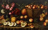 Still Life with Roses, Fruit and a Lizard by Spanish School of the early 17th century, Oil on canvas (relined), sold May 2016