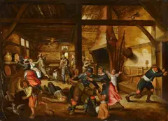 Sebastiaan Vrancx, Raid in a Farmhouse, Oil on panel (with the panel mark of Michiel Claessens)