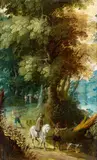 attributed to David Vinckboons, Forest Landscape with Travellers, Oil on panel