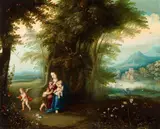 Wooded Landscape with the Virgin, Christ Child and Saint John by Pieter van Avont Gerard de la Vallée, Oil on copper, sold May 2016