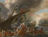 attributed to Cornelis de Wael, A Naval Battle, Oil on canvas (relined)