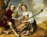 Portrait of a Couple as a Shepherd and Shepherdess by Utrecht School of the mid 17th century, Oil on canvas (relined), offered May 2016