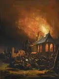 Egbert van der Poel, Plunderers in a Burning Village, Oil on panel