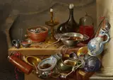 Jan van Kessel the Elder, Still Life with Kitchenwares, a Candle and a Bottle, Oil on copper