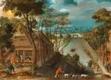 Panoramic Landscape with Figures and a Village by Flemish School of the 17th century, Oil on panel, sold May 2016
