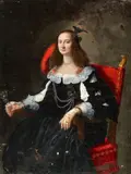 attributed to Justus Sustermans, Portrait of a Lady in a Red Chair, Oil on canvas (relined)