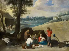 David Teniers the Younger, Landscape with Peasants at Rest, Oil on canvas (relined)