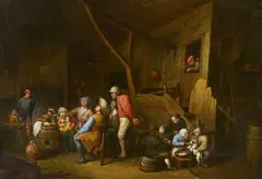 Victor Mahu, Peasants in a Tavern, Oil on canvas (relined)