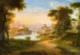 Hendrik Frans van Lint, Two Landscapes in Latium, Oil on panel. Each
