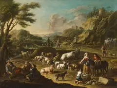 Cajetan Roos, Shepherds and their Herd in a Mountainous Landscape Shepherds and their Herd by a River, Oil on canvas (relined). Each