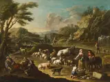 Cajetan Roos, Shepherds and their Herd in a Mountainous Landscape Shepherds and their Herd by a River, Oil on canvas (relined). Each