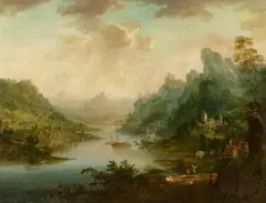 Franz Schütz, Panoramic River Landscape, Oil on panel