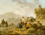 Julius Caesar Ibbetson, Travelling Folk in Wales - Two Paintings, Oil on canvas. Each