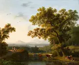 Jacob Philipp Hackert, Italian River Landscape with a View of the Tiber Valley north of Rome, Oil on canvas (relined)