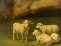 Four Sheep by a Rock by Jacob Philipp Hackert, Oil on panel, offered May 2016