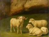 Jacob Philipp Hackert, Four Sheep by a Rock, Oil on panel