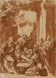 attributed to Lodovico Carracci, The Nativity, Pen and brown ink, mounted in a mat
