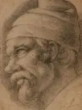Italian School 16th century, Two Studies of Heads, Black chalk