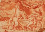 Cornelis Cornelisz. van Haarlem, Feast of the Gods, Red chalk on two sheets of textured paper