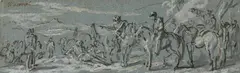 Charles Parrocel, Soldiers, Brown ink, heightened with white on tinted paper