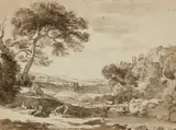 Claude Gellée, called Lorrain, circle of, Landscape with Shepherds, Pen and brown ink