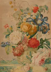 Jan van Huysum, Floral Still Life, Watercolour on paper (with fragmentary van de Ley watermark)