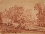 Palace Garden with a Fountain by in the manner of François Boucher, Red and black chalk on paper, mounted on laid paper, sold May 2016