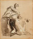 attributed to Giovanni Antonio Pellegrini, A Seated Prophet, Chalk with black, grey and white ink