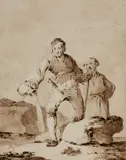 Tiberius Dominikus Wocher, Two Men by a Lake, Pen and brown ink over pencil, mounted