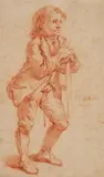 Pierre-Alexandre Wille, A Standing Youth, Red chalk on paper