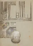 Carlo Alberto Baratta, Design for a Vestibule, Pen and grey ink over pencil on tinted paper, mounted at the edges