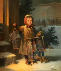 Adolf Jebens, Christmas Market at the Alte Wache in Berlin, Oil on canvas (relined) Signed lower left: A.Jebens