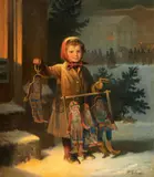 Adolf Jebens, Christmas Market at the Alte Wache in Berlin, Oil on canvas (relined) Signed lower left: A.Jebens