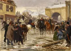 Adalbert von Roessler, Entry of the Saxon Crown Prince in St. Denis, Oil on canvas Signed lower right: Adalbert v. Roessler